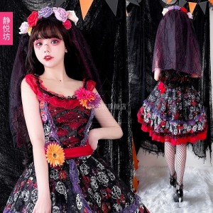 Skeleton Ghost Bride Gothic Lolita Dress 3pc Set (UN110)
